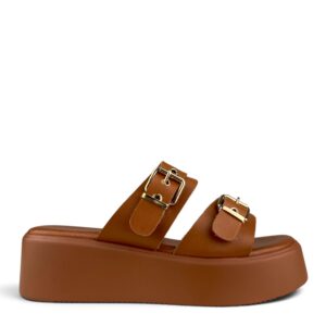 Flatform με διπλό λουράκι και χρυσές λεπτομέρειες- Ταμπά